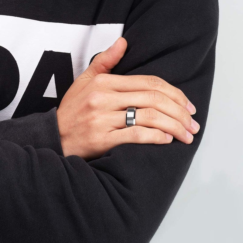 King Will Basic Unisex Silver/Black/Blue/Rose Gold/Gold/Purple Tungsten Carbide Matte Polished Finish Wedding Beveled Edge Engagement Band Ring for Men Women - Image 5